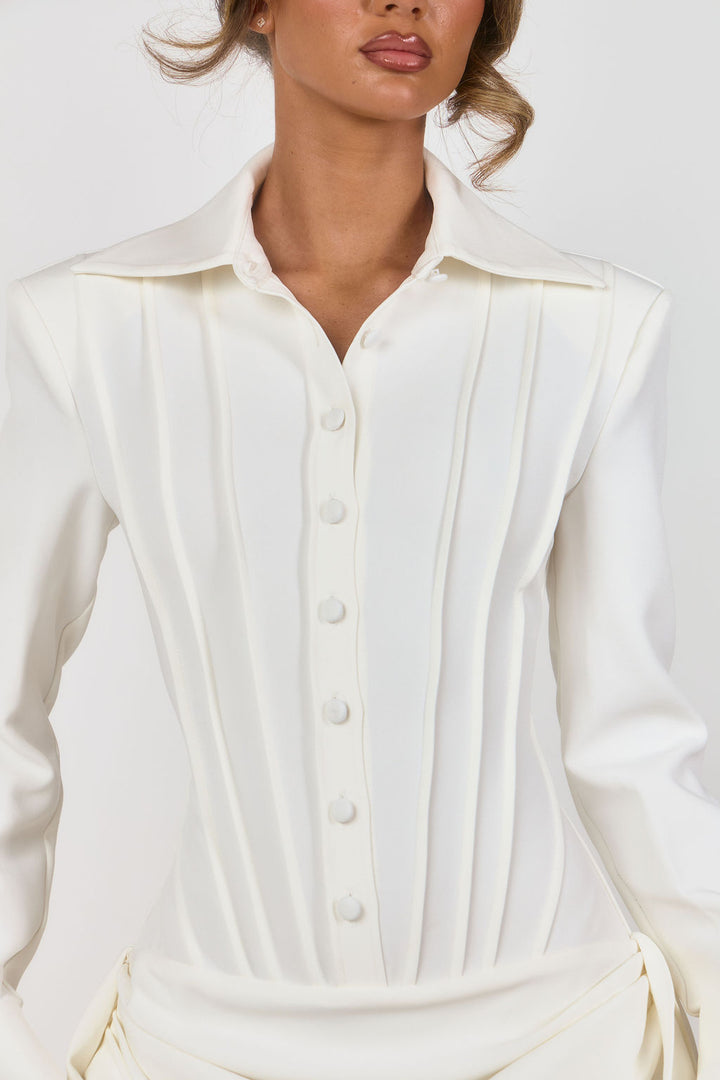 Minivestido camisero esculpido - Blanco