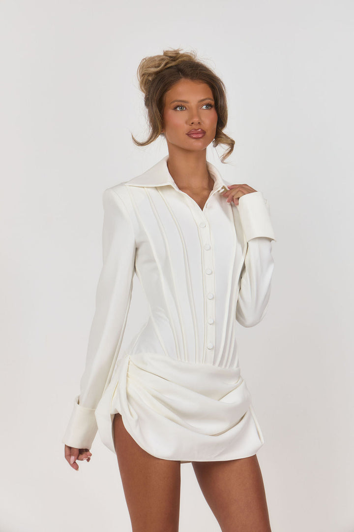 Minivestido camisero esculpido - Blanco