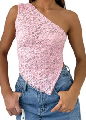 Top De Encaje Con Cuello Inclinado