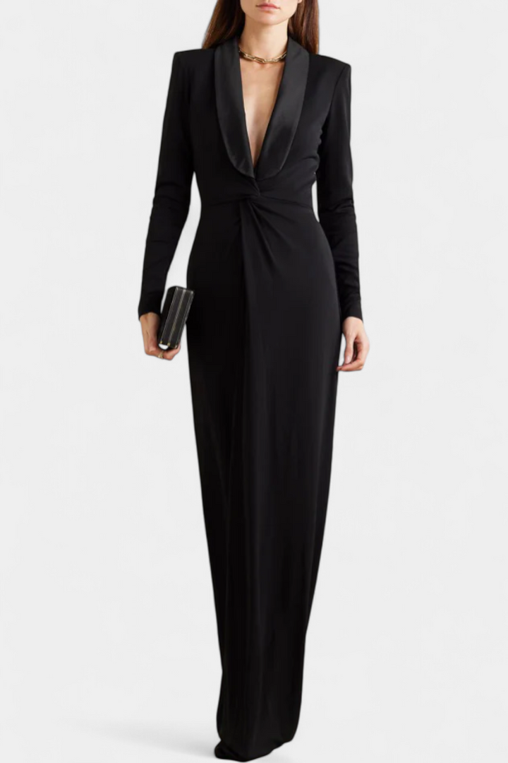 Vestido Maxi Ajustado de Cuello en V Profundo Talara