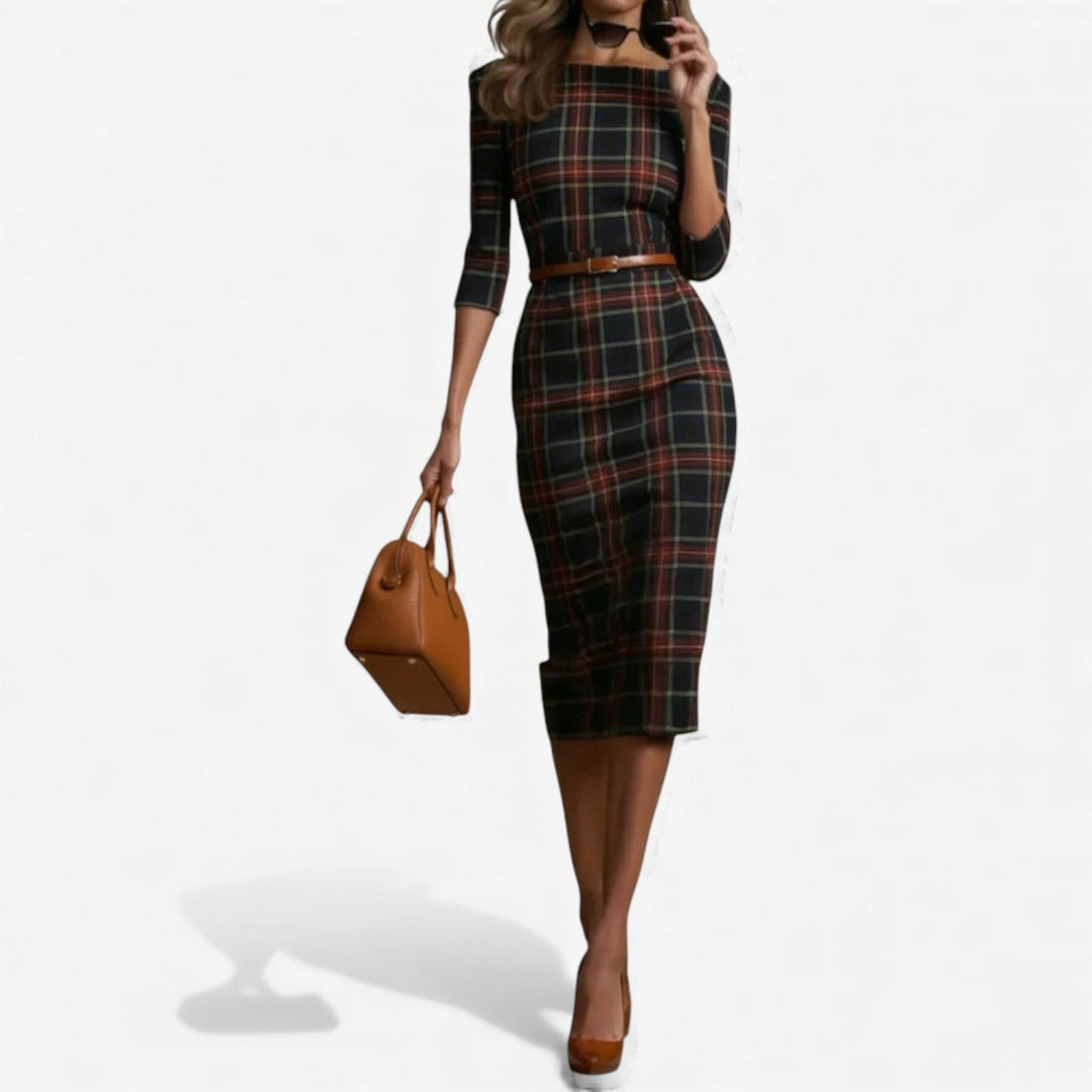 Madina™ Vestido Midi Cuadros